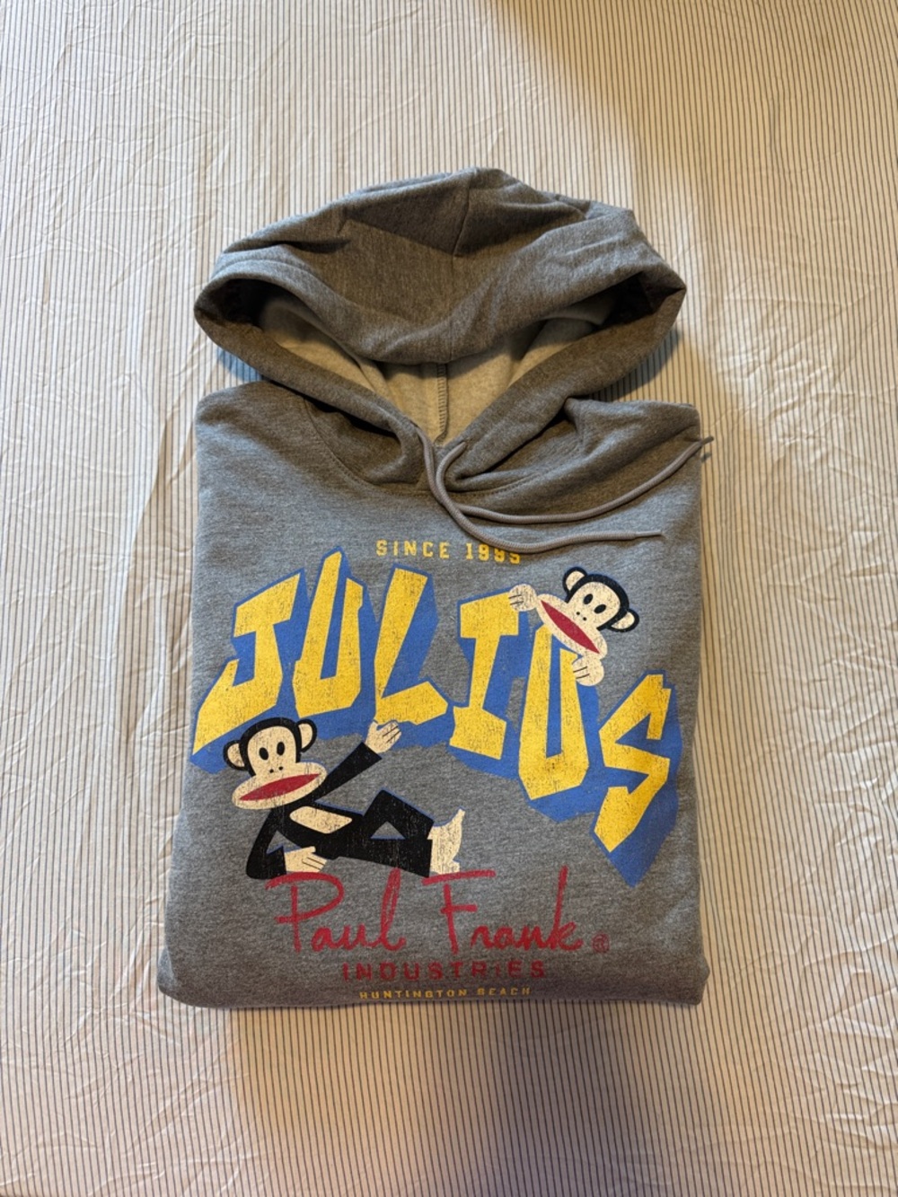 Old Navy Gray Paul Frank Julius Graphic Hoodie with Yellow & Blue Print